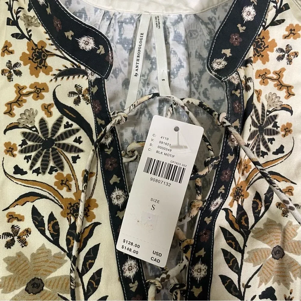 Anthropologie‎ Puff Sleeve Lace Boho Western peasant blouse size Small